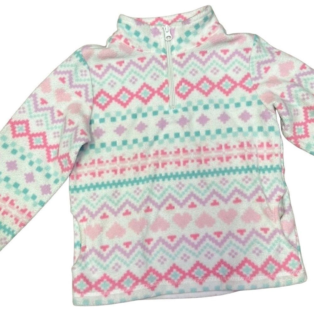 Children Place Girl 10/12 Purple Aqua Pink Heart Pattern Fleece w Pockets - Picture 2 of 11